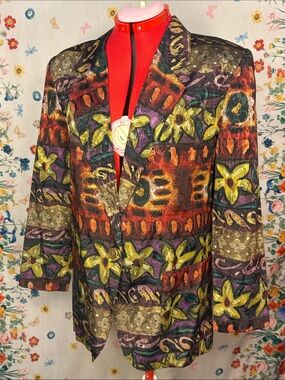 Vintage Danielle B - Daffodil Printed Jacket with Teal Accents